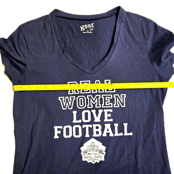 Hall of Fame Real Women Love Football V-Neck Tee, Navy - Picture 5 of 9
